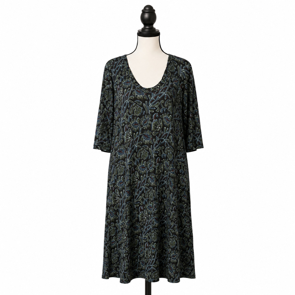 Natural Life Lottie Knit Midi Dress Womens Small Black Blue Geometric Floral NWT